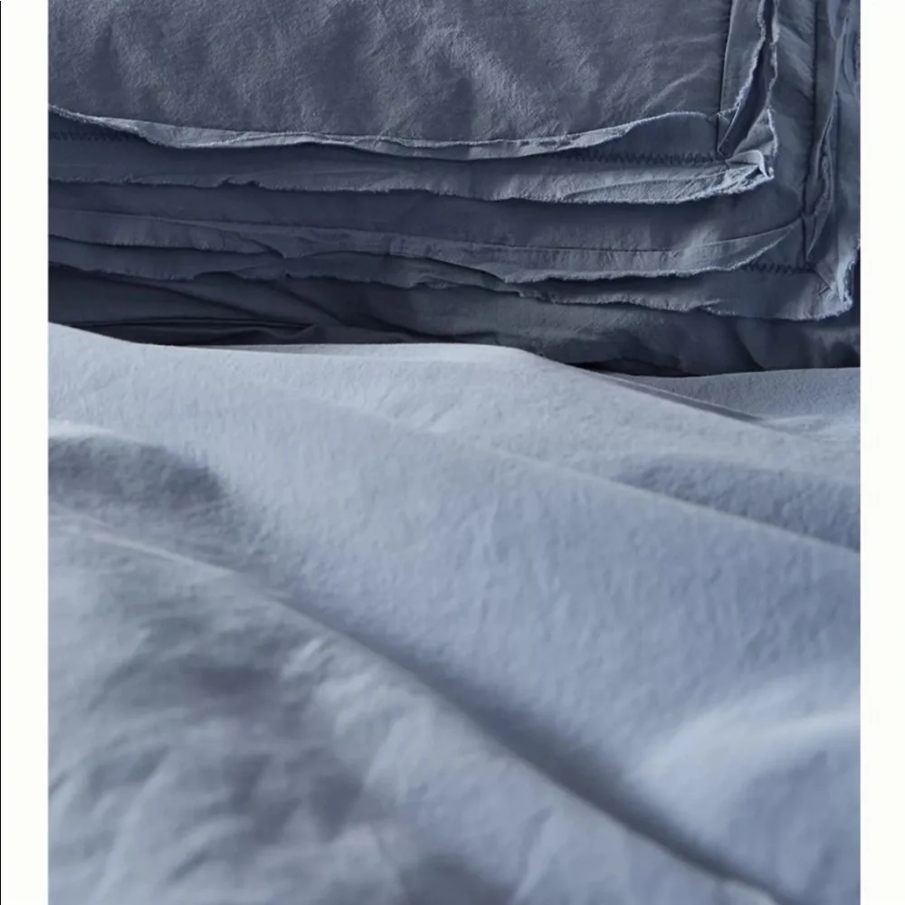 New Anthropologie Joey Washed Percale Duvet Cover Cal King Blue